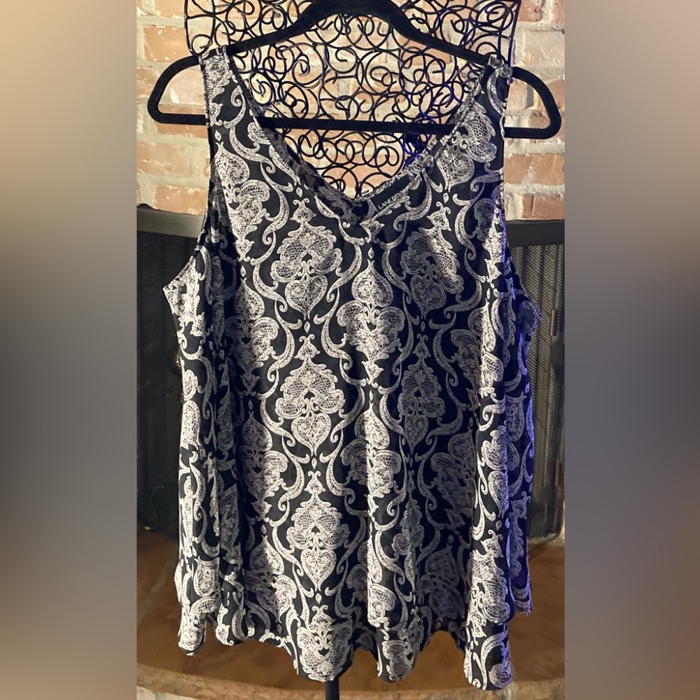 Lane Bryant Black and White Damask Blouse